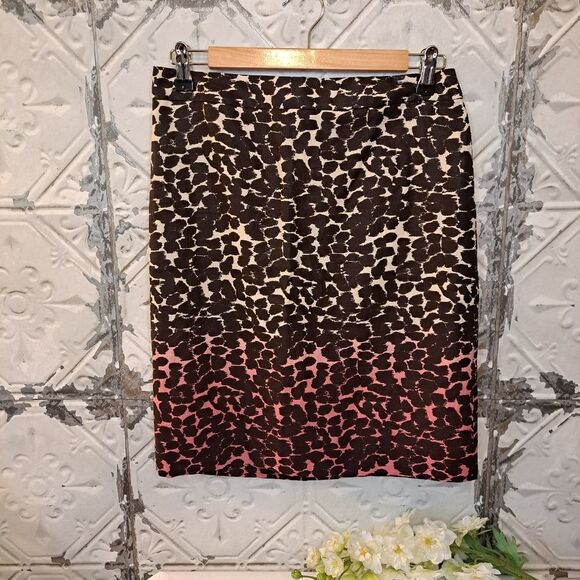 J.CREW MULTI COLOR LEOPARD DESIGN PENCIL LINEN SKIRT SZ 4 - Picture 7 of 11